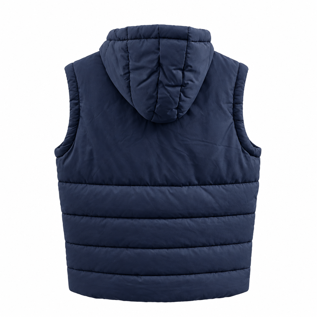 Packshot de dos du gilet sans manches bleu marine
