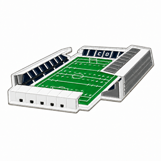 Packshot du pin's stade avec parois blanches et gris marqués, sur fond blanc